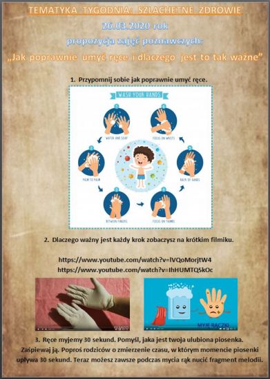 JAK PRAWIDŁOWO MYĆ RĘCE?<a>https://www.youtube.com/watch?v=lVQoMorjtW4&fbclid=IwAR3OzR4Wz_atWHM6q3eKSuV7yPwpD0hwML-evB-9GtQhHyi2ldOEN5kkrvg</a>        MYCIE RĄK, PORADNIK <a>https://www.youtube.com/watch?v=IhHUMTQ5kOc&fbclid=IwAR0T7pogewja6c4SKJPW3DPO22WH09CU3zV84X0ShMYfpJp659u1vCMRXSY</a>